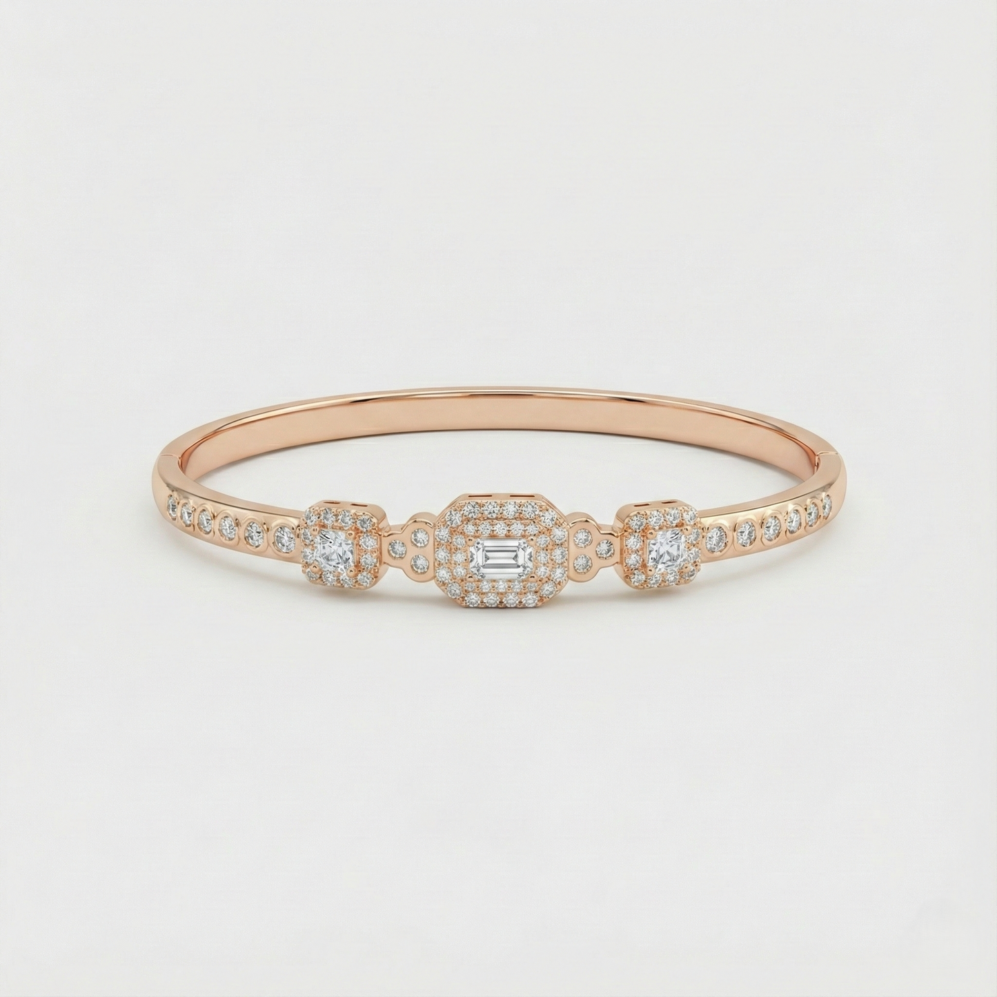 Rose Gold Emerald Halo Station Bracelet