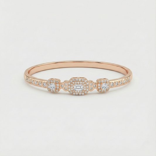 Rose Gold Emerald Halo Station Bracelet