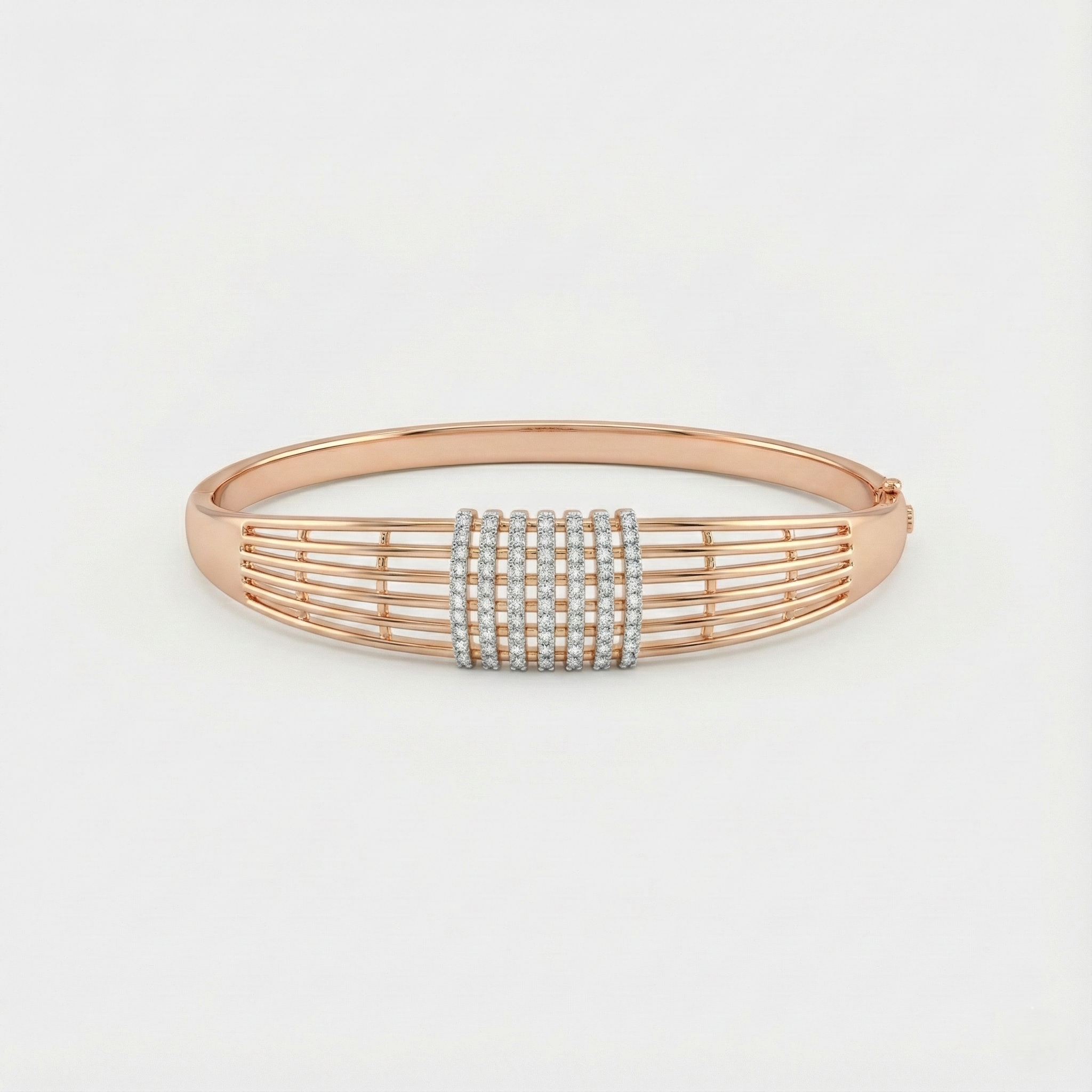 Rose Gold Ribbed Pave Statement Cuff
