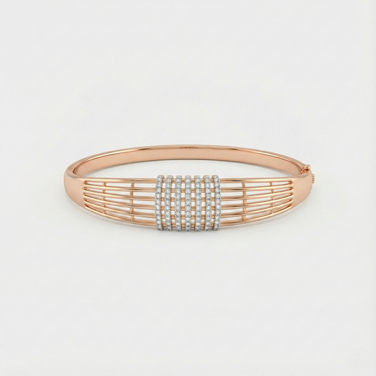Rose Gold Ribbed Pave Statement Cuff