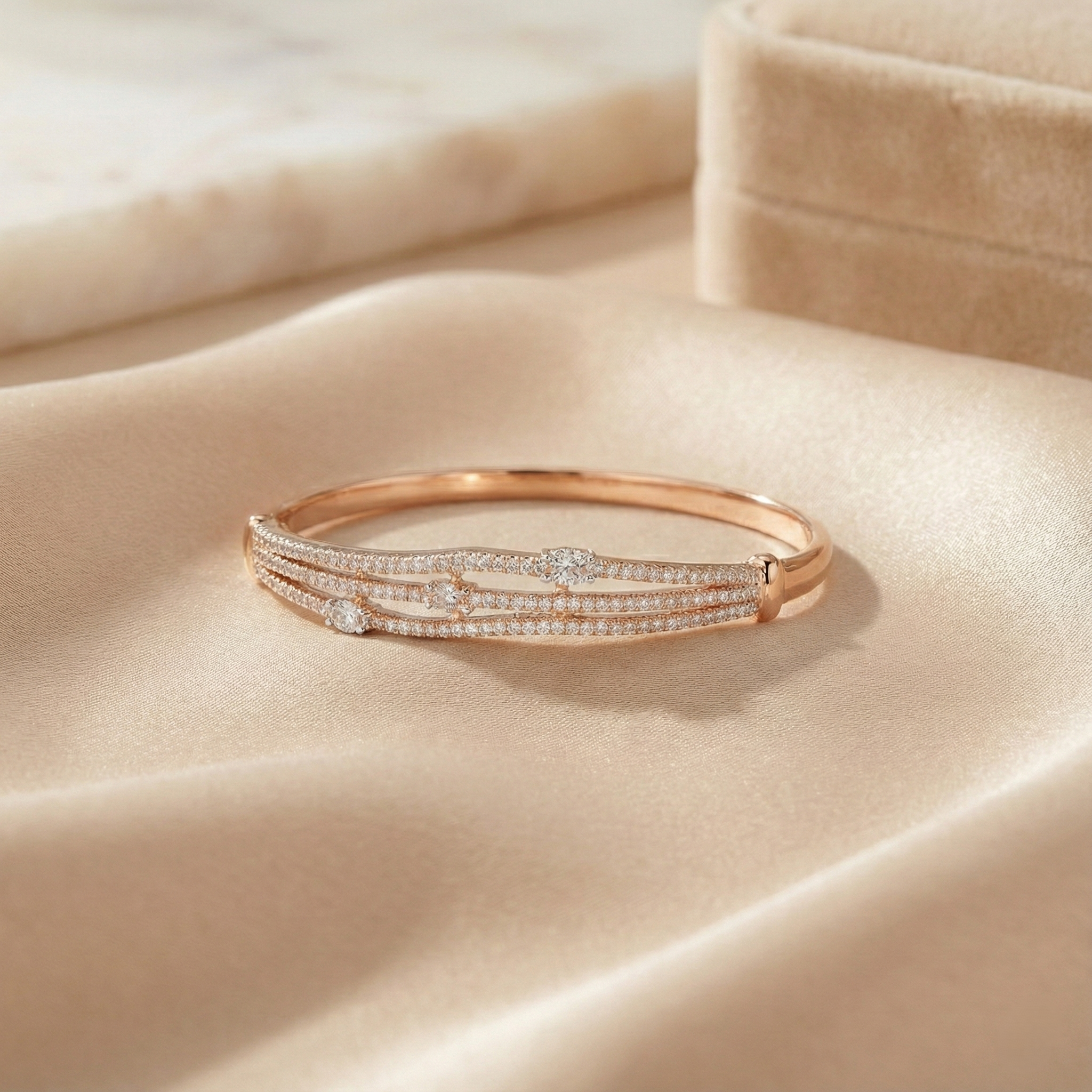 Rose Gold Triple Row Crystal Bracelet
