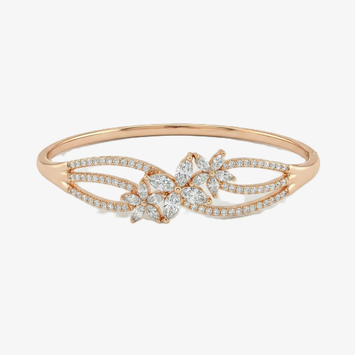 Rose Gold Floral Crystal Cuff Bracelet