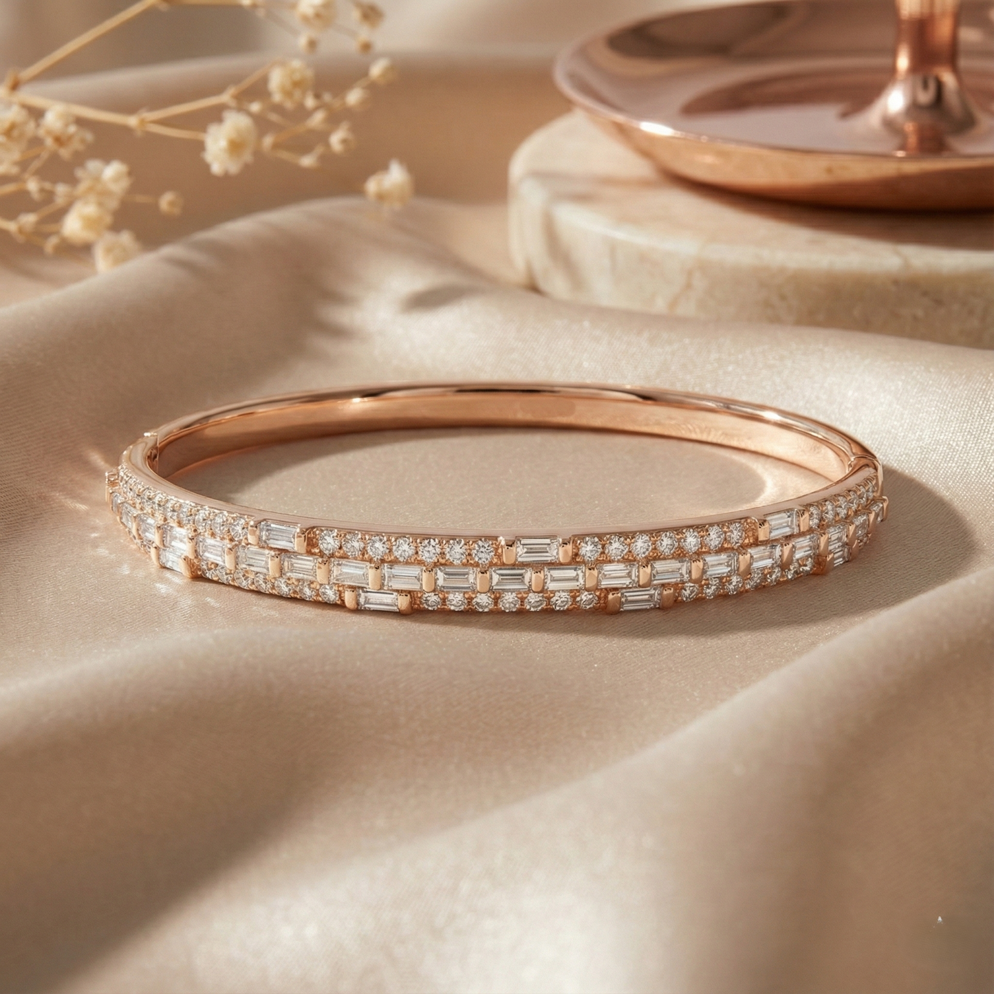 Rose Gold Baguette Pave Tennis Bracelet