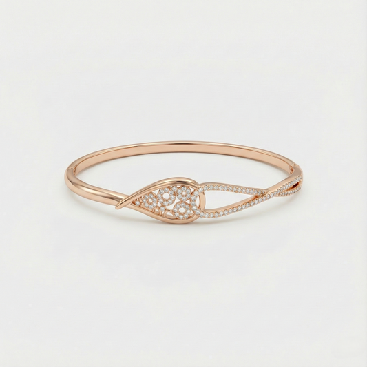 Rose Gold Leaf Motif Crystal Cuff