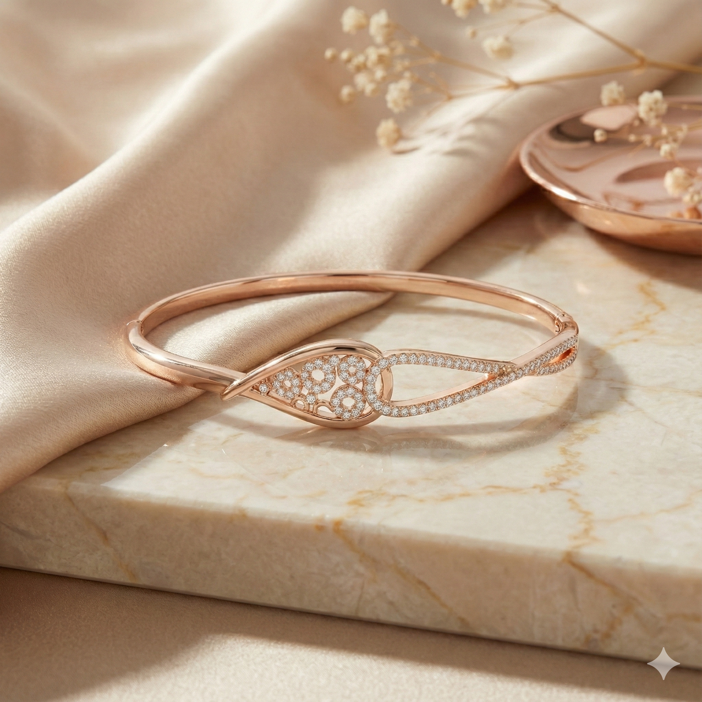 Rose Gold Leaf Motif Crystal Cuff