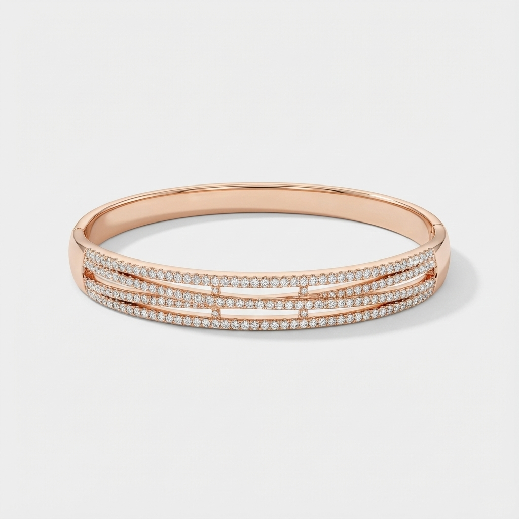 Rose Gold Triple Line Pave Bar Bracelet