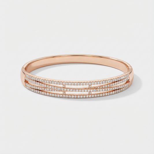Rose Gold Triple Line Pave Bar Bracelet