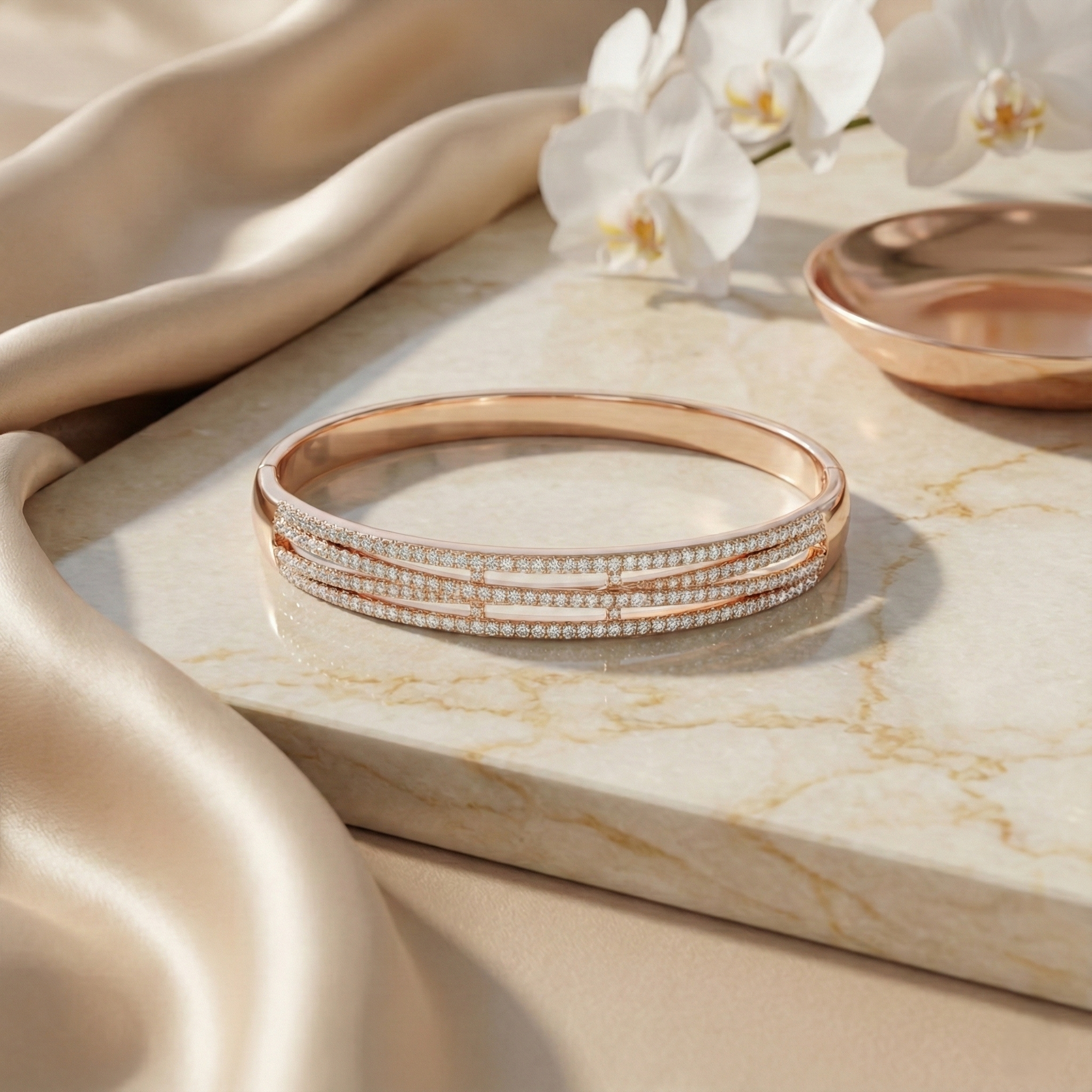 Rose Gold Triple Line Pave Bar Bracelet