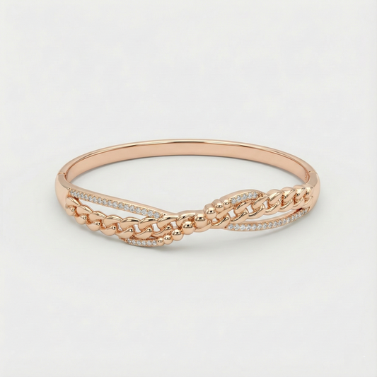 Rose Gold Chain Twist Pave Cuff