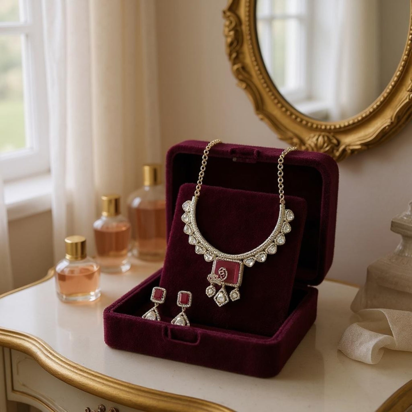 Contemporary Ruby Stone Necklace Set