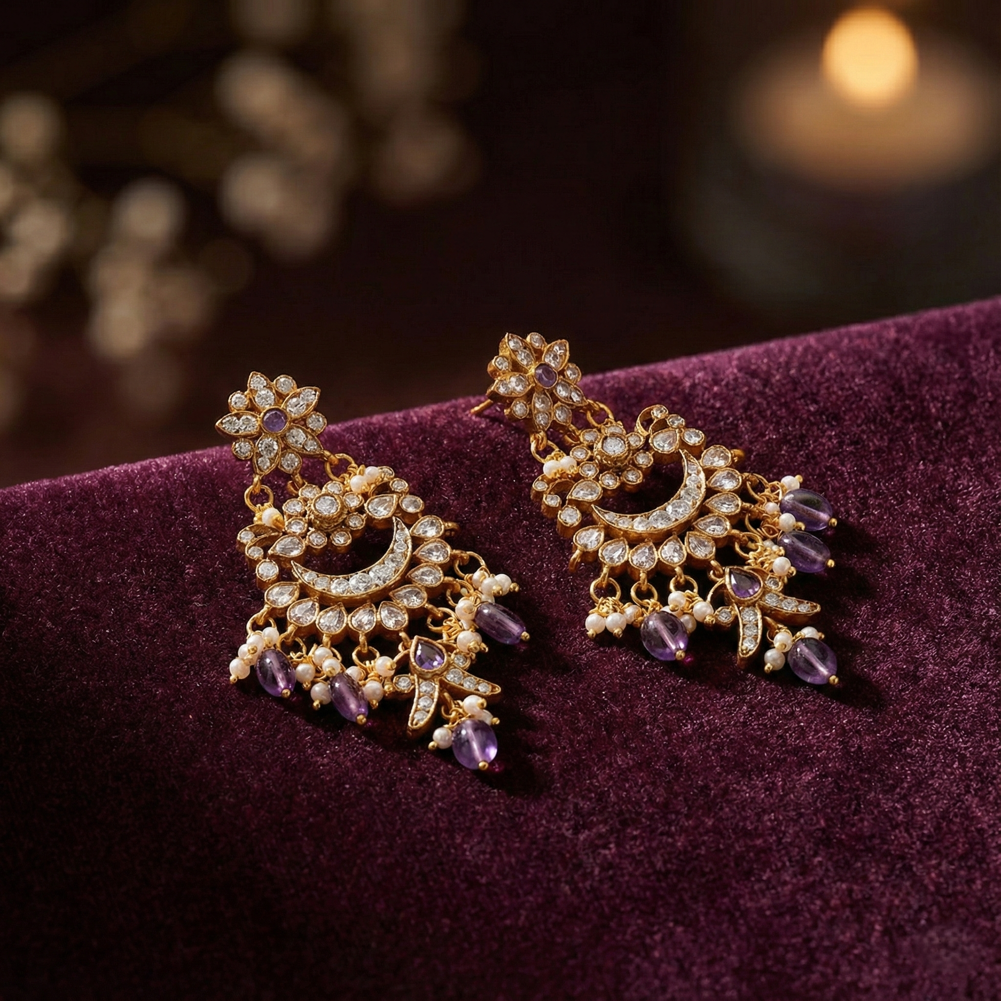 Amethyst Moonlight Chandbali Earrings