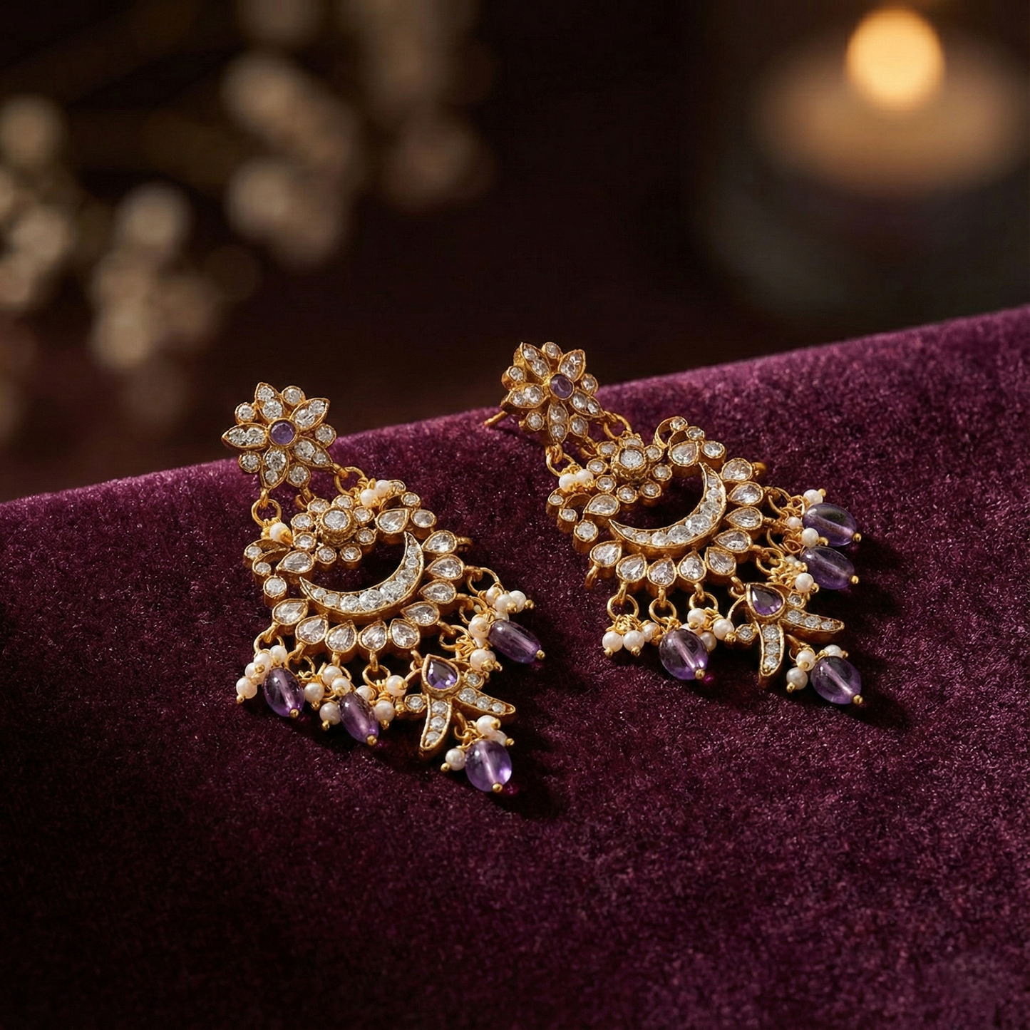 Amethyst Moonlight Chandbali Earrings