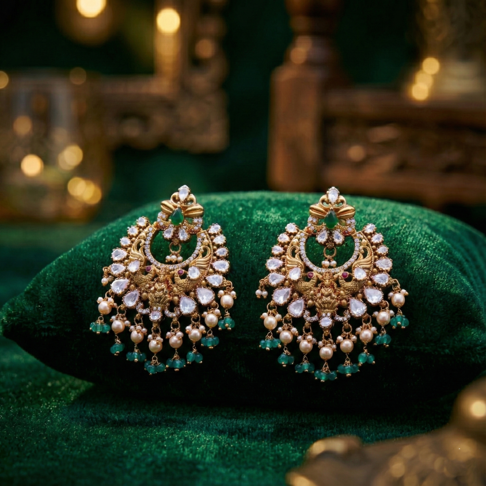 Moissanite & Emerald Royal Chandbalis