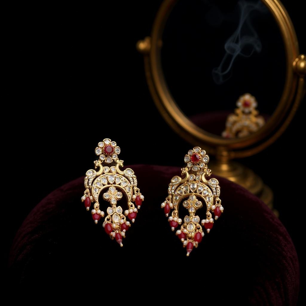 Red Drops & Polki Accent Earrings