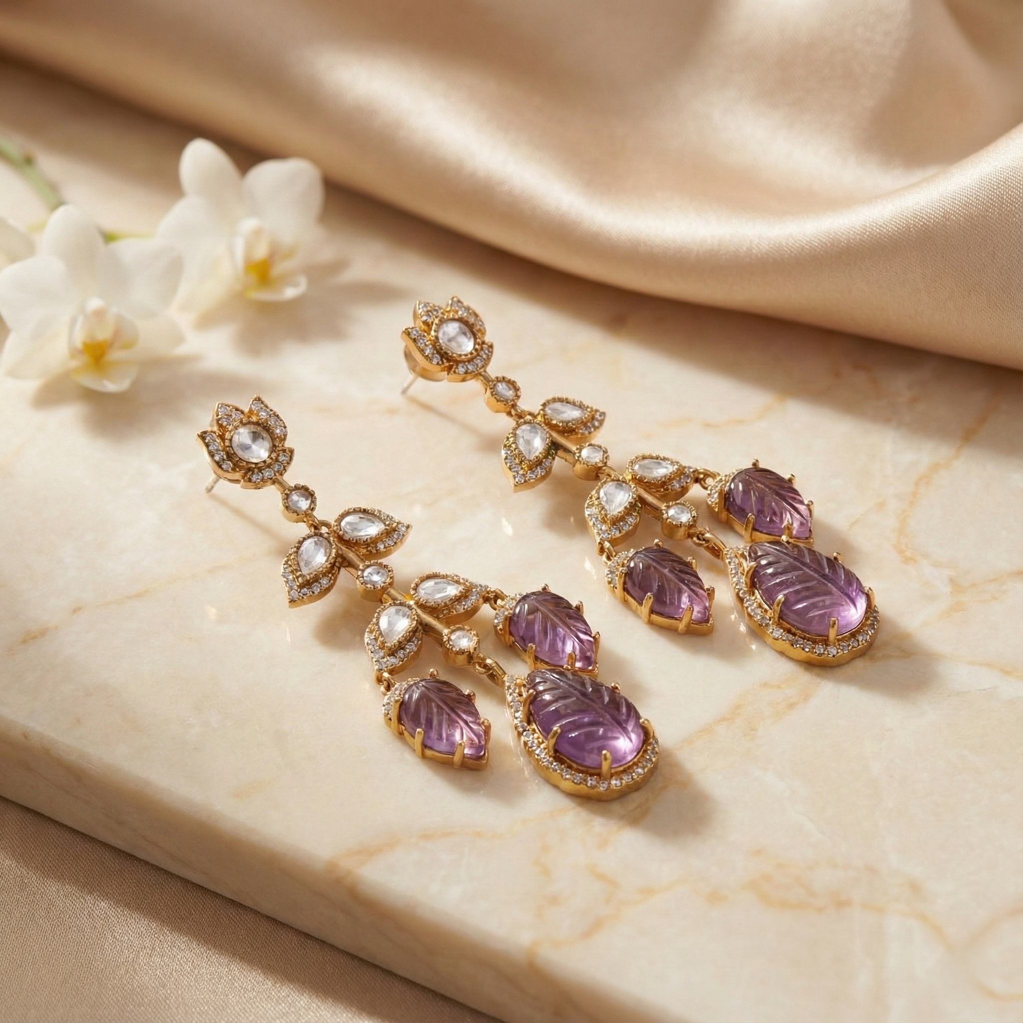 Violet Leaf Vine Earrings