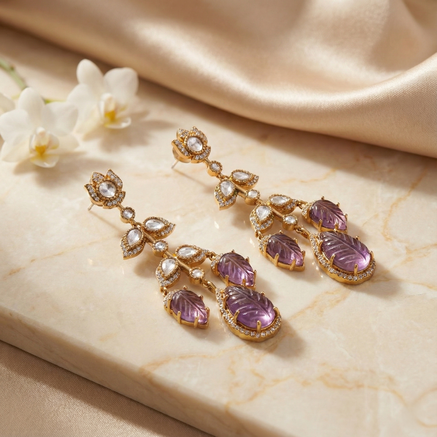 Violet Leaf Vine Earrings