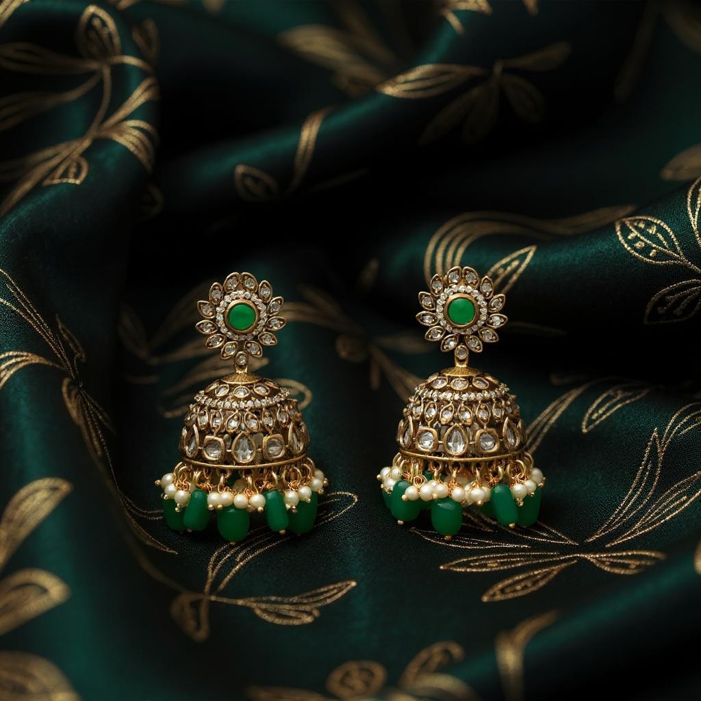 Victorian Finish Moissanite Jhumkas
