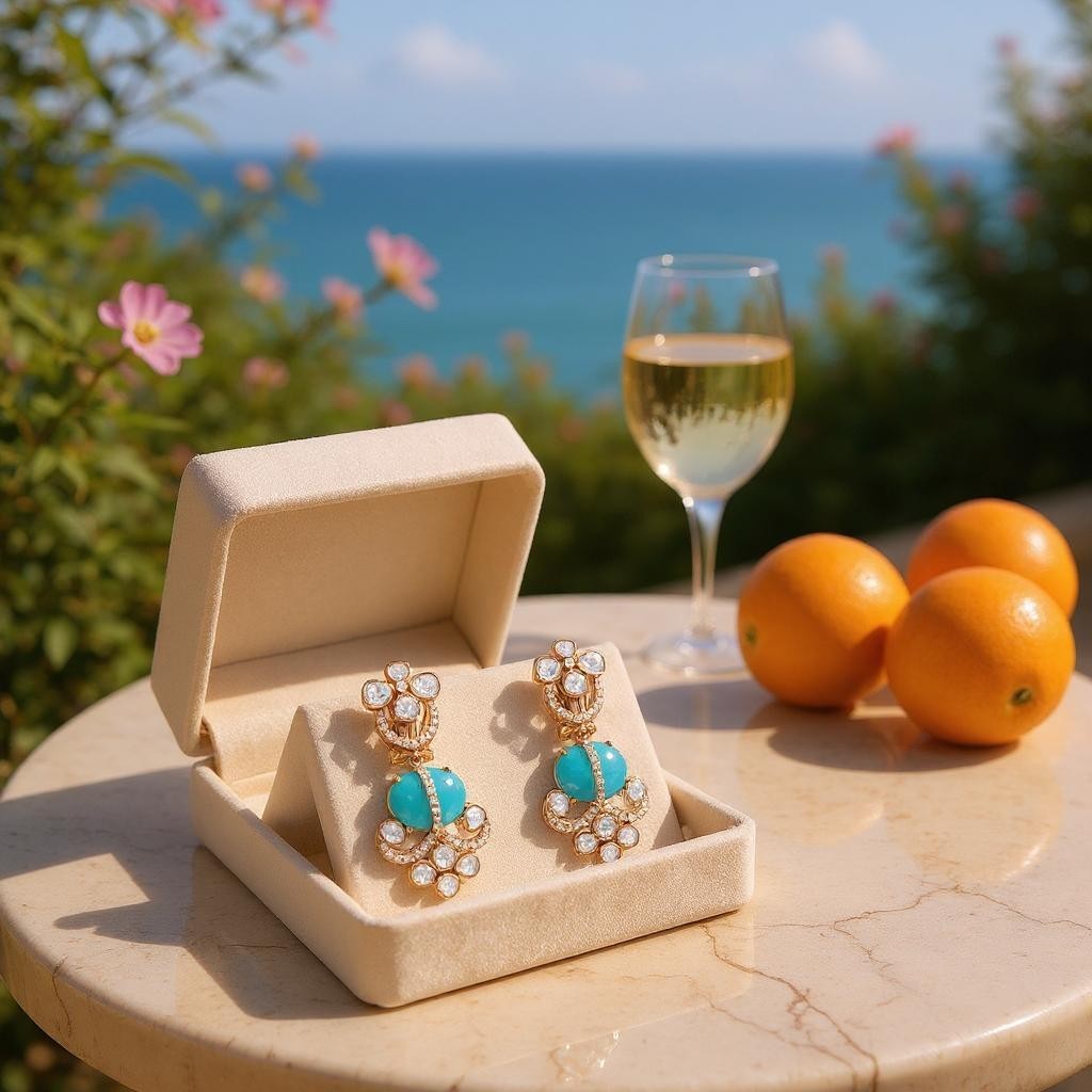 Turquoise Moissanite Drop Earrings