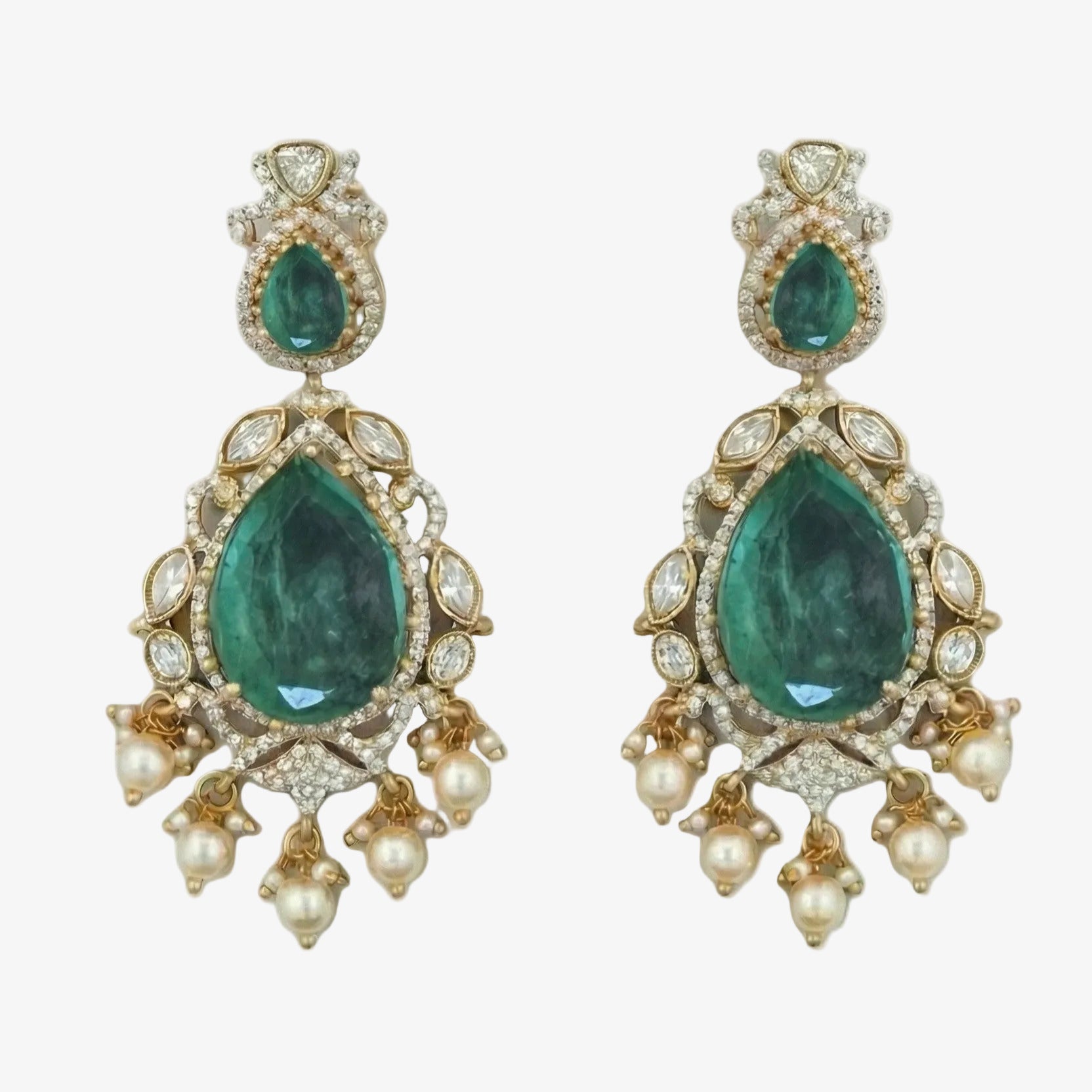 Emerald Kundan Pearl Drip Choker Set