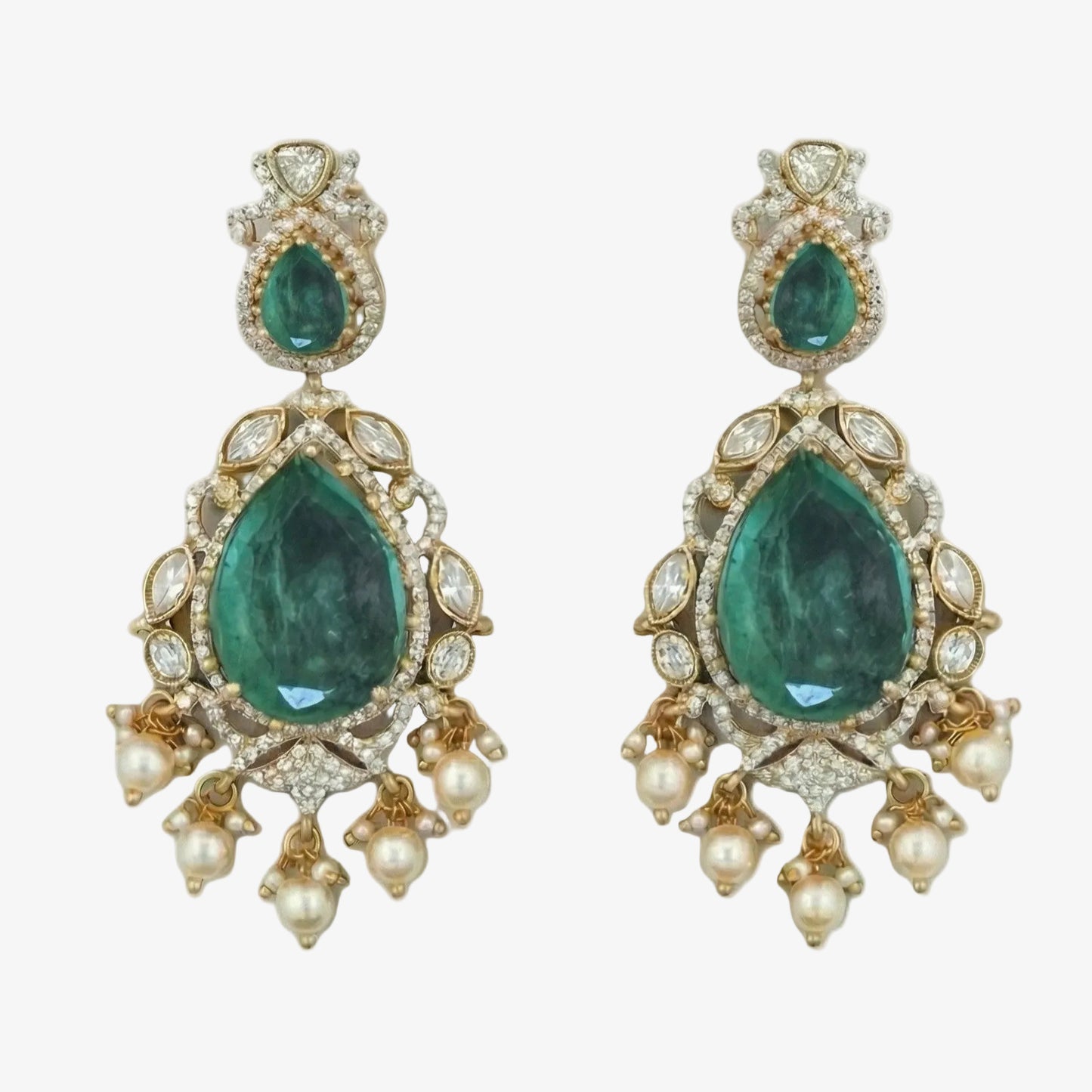 Emerald Kundan Pearl Drip Choker Set