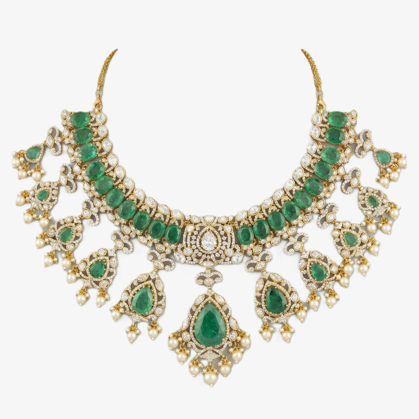 Emerald Kundan Pearl Drip Choker Set