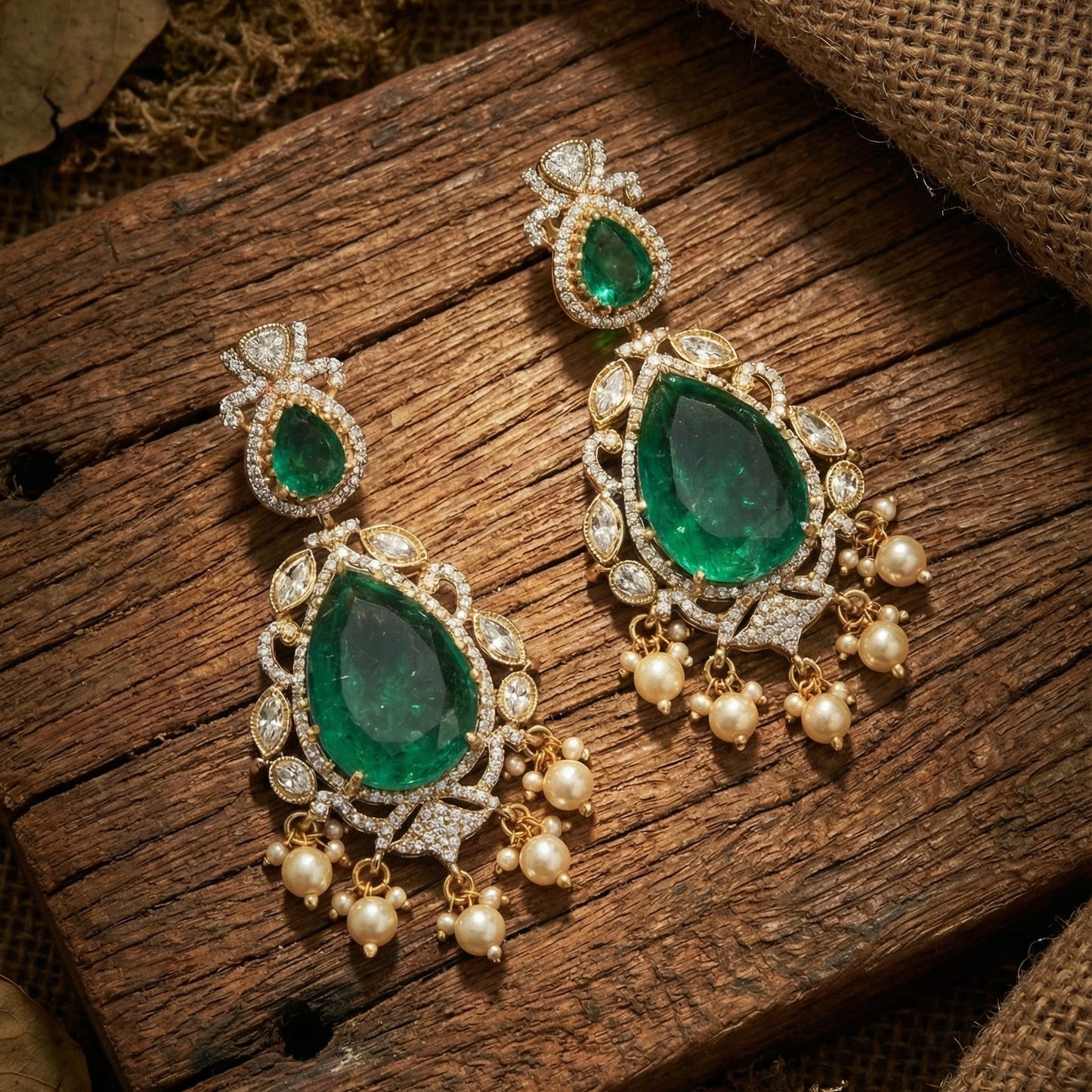 Emerald Kundan Pearl Drip Choker Set