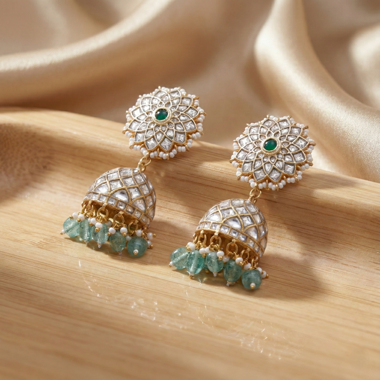 Emerald Starburst Kundan Jhumkas