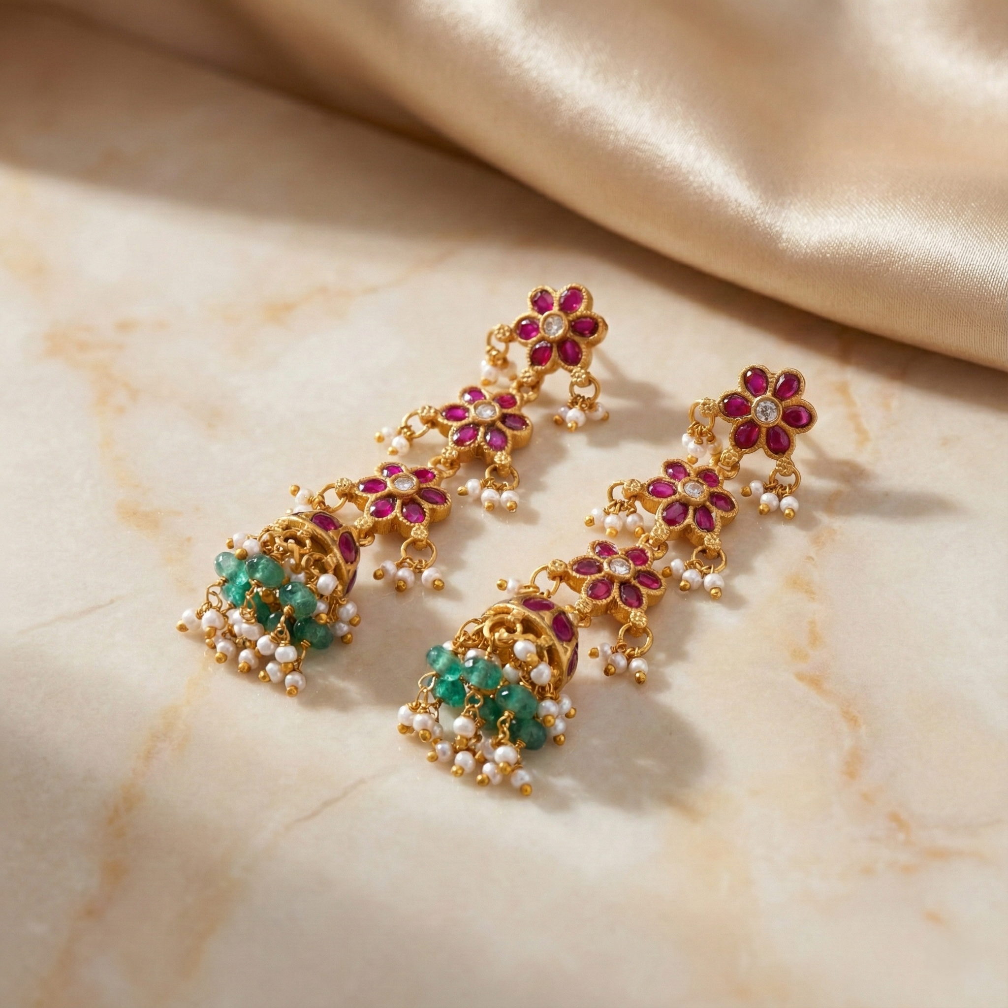 Floral Cascade Jhumka Earrings