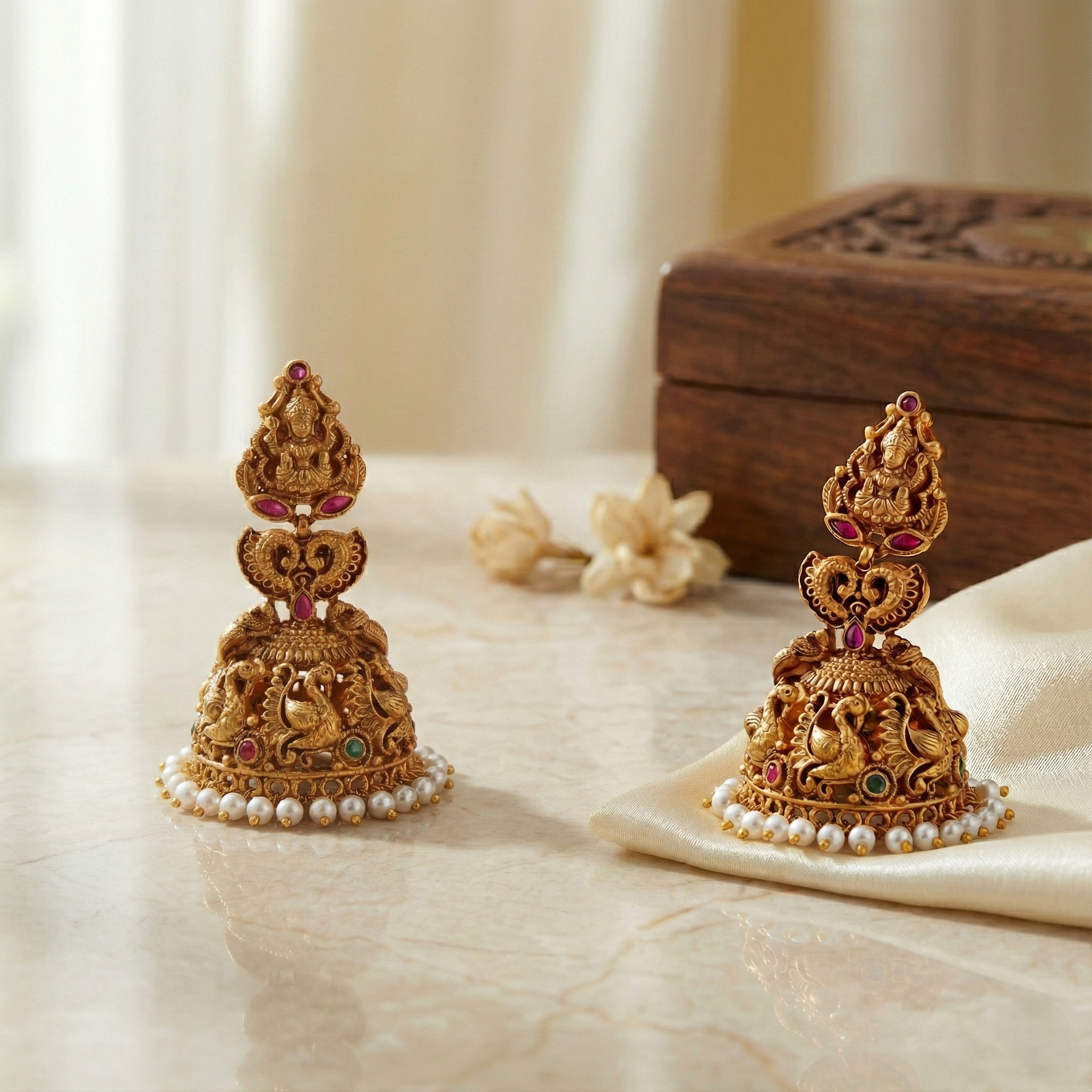 Lakshmi Temple Pearl Jhumkas