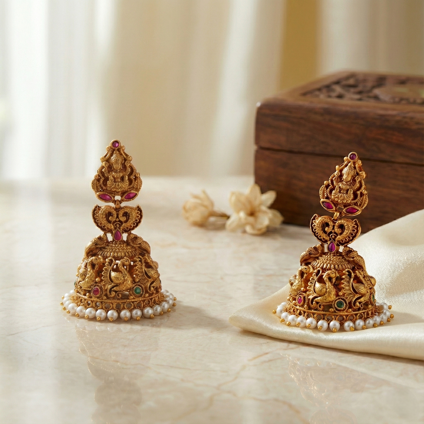 Lakshmi Temple Pearl Jhumkas