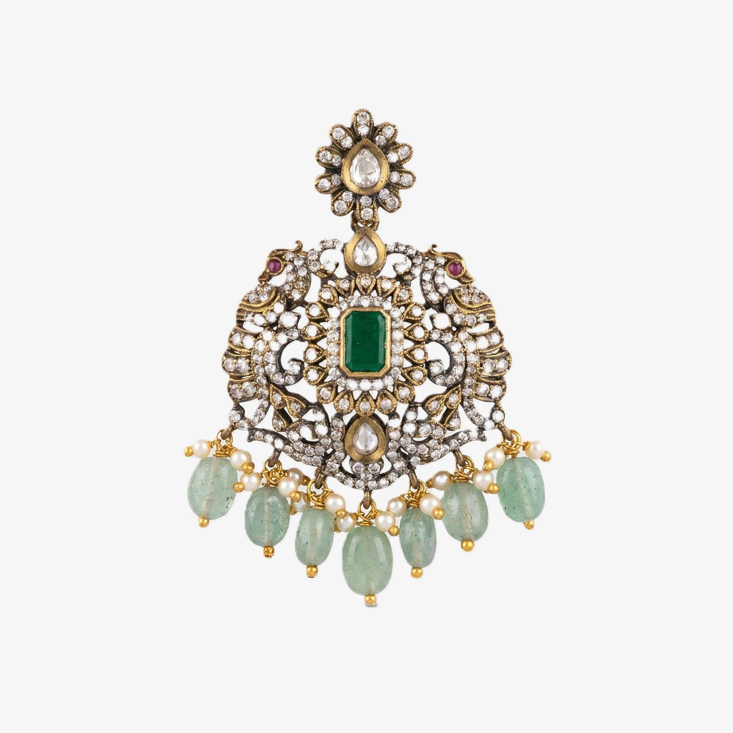 Emerald Peacock Jharoka Pendant