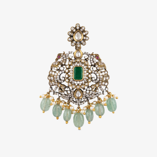 Emerald Peacock Jharoka Pendant