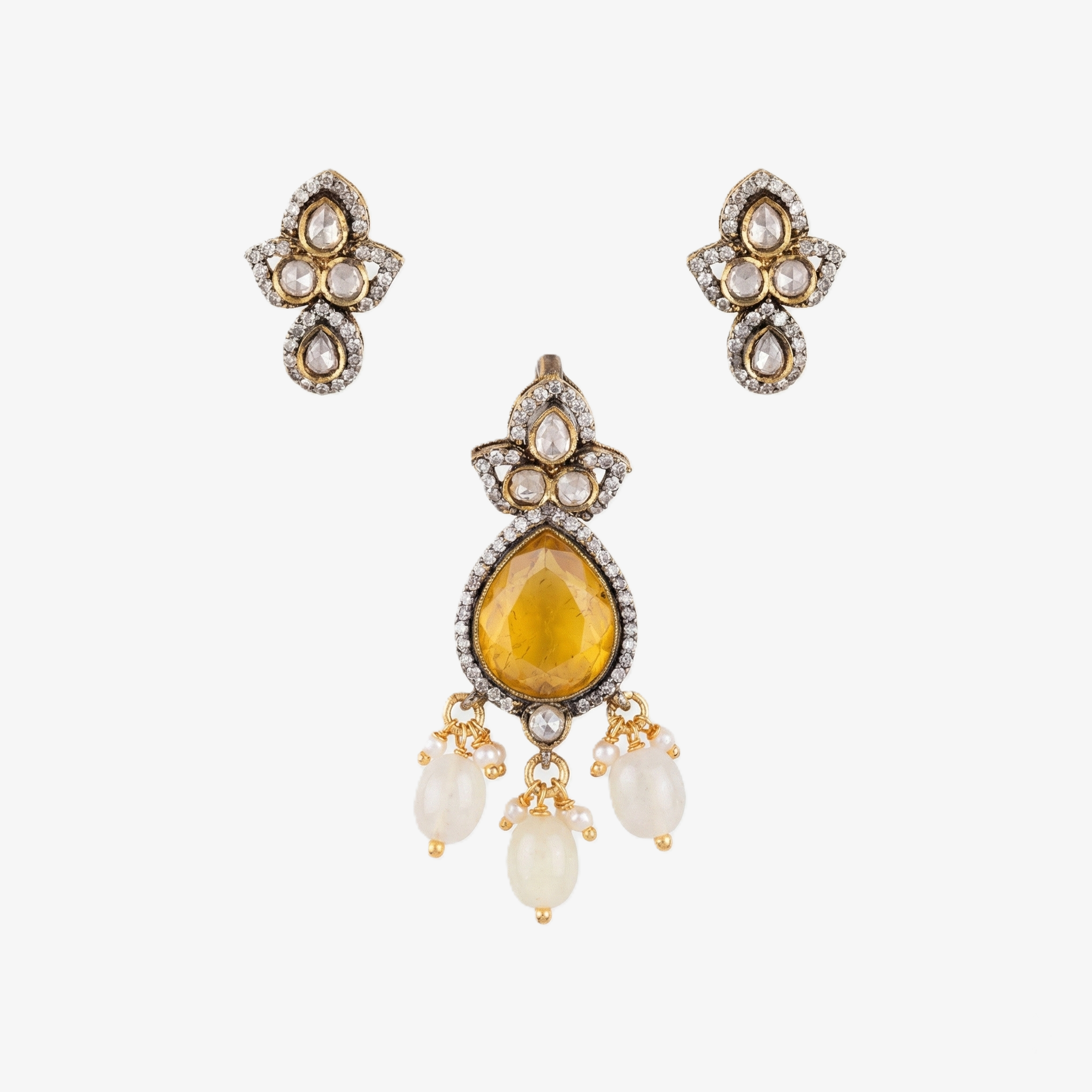 Golden Citrine Kundan Charm Set