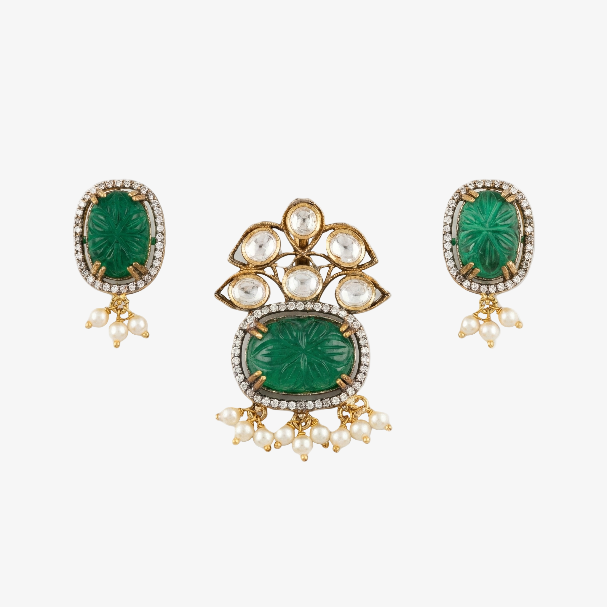 Emerald Lotus Heritage Pendant Set