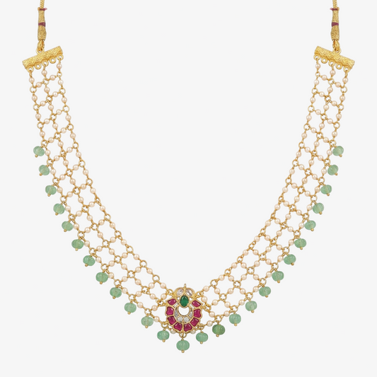Emerald Fringe Delicate Mesh Necklace